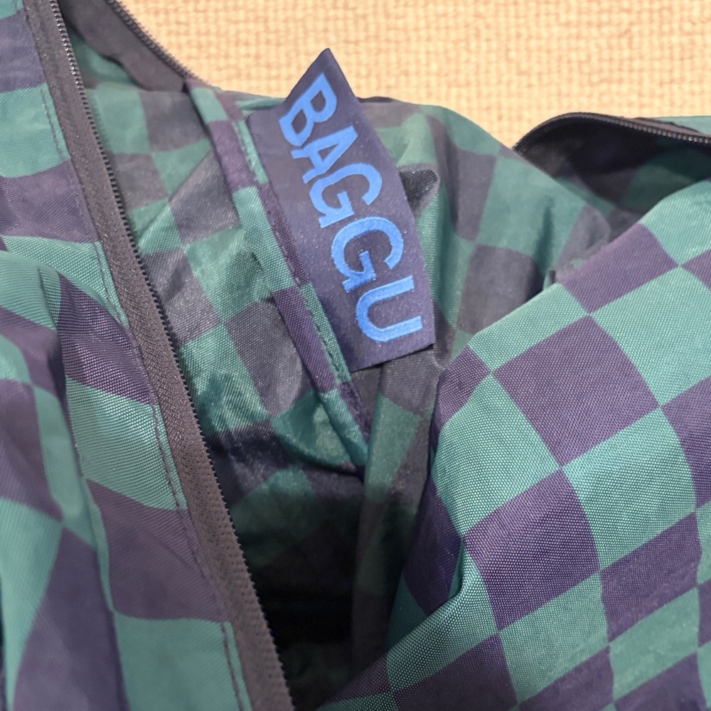 Baggu Small Cloud Carry-On in Navy Green Check - Picture 3 of 4